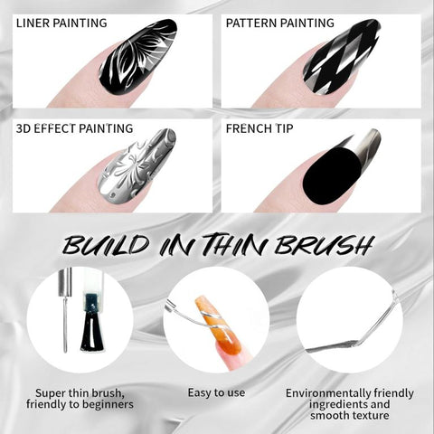 KWEEN Metallic Silver Painting Gel Liner Nail Art 3D Mirror Chrome Effect Gel For Nail art