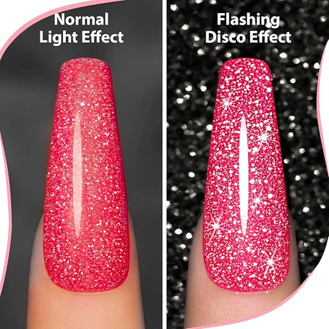 KWEEN Gel Liner Nail Art Reflective Glitter Polish Thin Brush Hot Pink Flash Diamond Painted Gel Soak Off Curing Requires for Home Salon DIY Nail Design Decoration