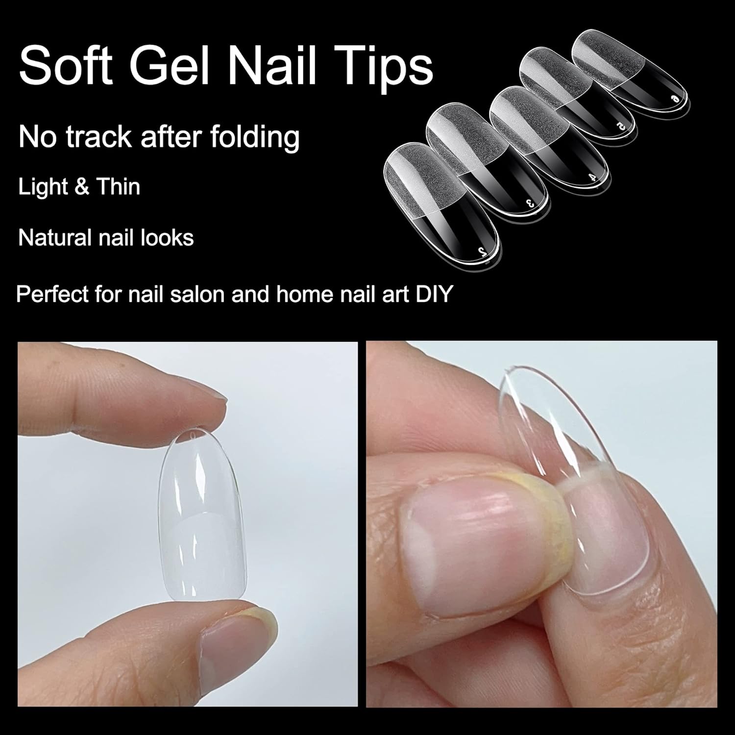 240pcs Oval Nail Tips Clear Full Cover Medium Length Round Fake Nails Acrylic Gel X Nail Tips for Salon and Home Nail Art Manicure 12 Sizes