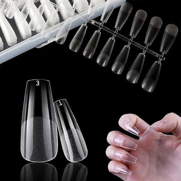 Coffin Soft Gel x Fake Nail Tips Press on Nails Half Matte Clear Fake Gel-X Tips,12 Sizes