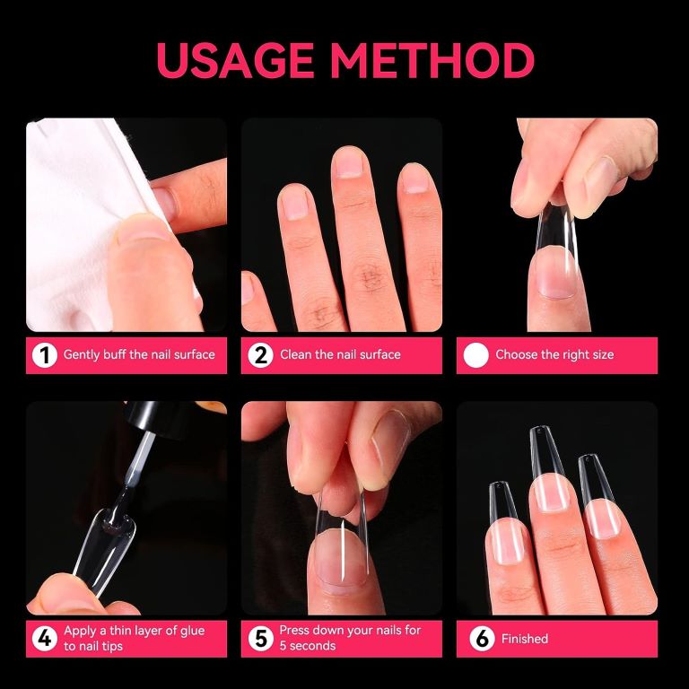 Coffin Shaped Nails Full Cover 504 Pcs False Nail Tips 12 sizes with Clear Plastic Box Nail Extensions (Clear)