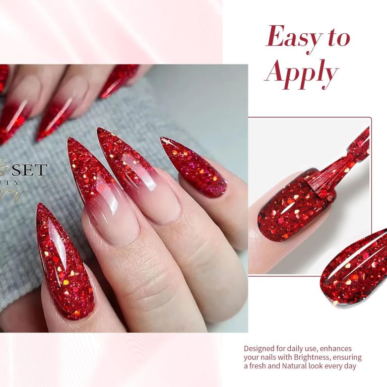 KWEEN Christmas Red Glitter Gel Nail Polish Sparkly Shiny Red Gel Polish Nail Art Design Manicure DIY at home