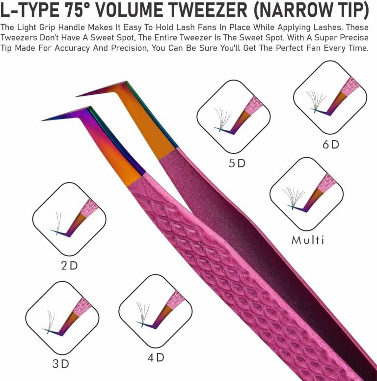 BLINK Professional Fiber Tip Tweezers for Lash Extensions. Craft Perfect Lashes Fans with Strong Grip Narrow L-Type 75° Mega Volume Eyelash Tweezers. Anti-Slip & Easy on Hands Nano Tip Lash Tweezers