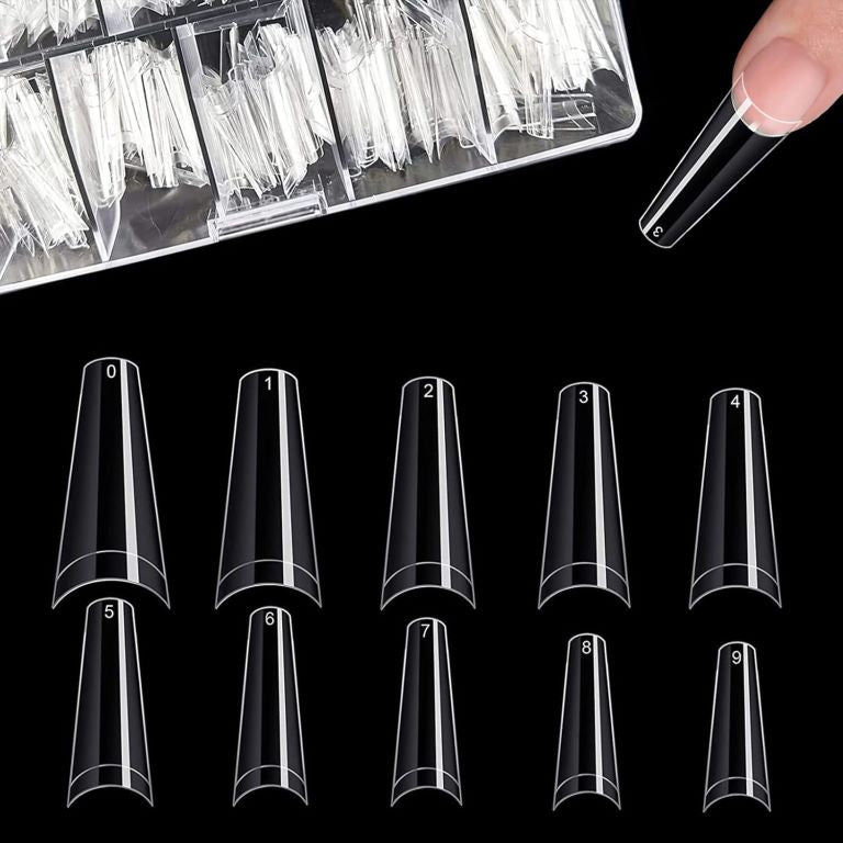 Clear Long Coffin Nail Tips Ballerina Acrylic Nails Half Cover Artificial Nails Refill Pack for Salon and Home DIY Nail Art