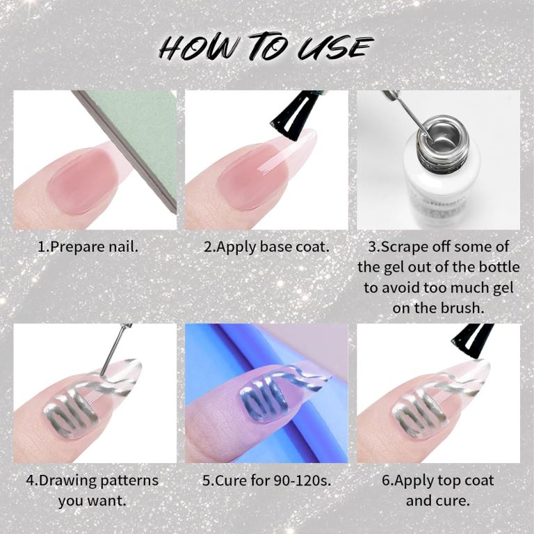 KWEEN Metallic Silver Painting Gel Liner Nail Art 3D Mirror Chrome Effect Gel For Nail art