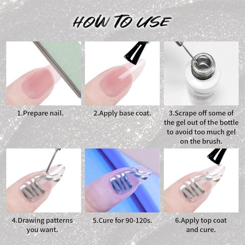 KWEEN Metallic Silver Painting Gel Liner Nail Art 3D Mirror Chrome Effect Gel For Nail art