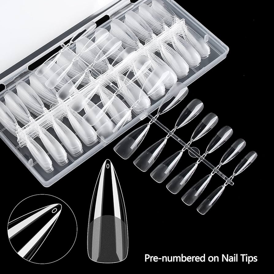 Stiletto Soft Gel x Fake Nail Tips Press on Nails Pre-shape Full Cover Traceless Long Acrylic Stiletto Nail French False Nails,Half Matte Clear Fake Gel-X Tips,12 Sizes