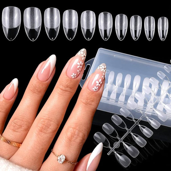 240pc Almond Nail Tips Medium Fake Nails Soft Gel Artificial Fingernails Full Cover False Nail