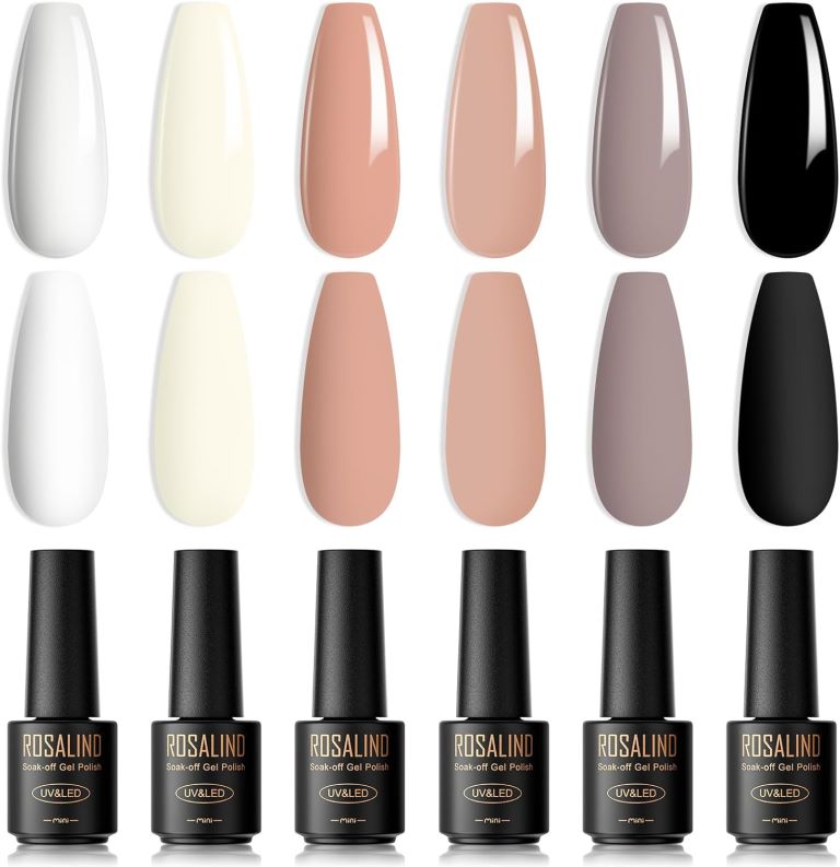 ROSALIND 6 Colors Mini Gel Nail PolishSet Nude Pink Soak Off UV LED Nail Polish For Manicure
