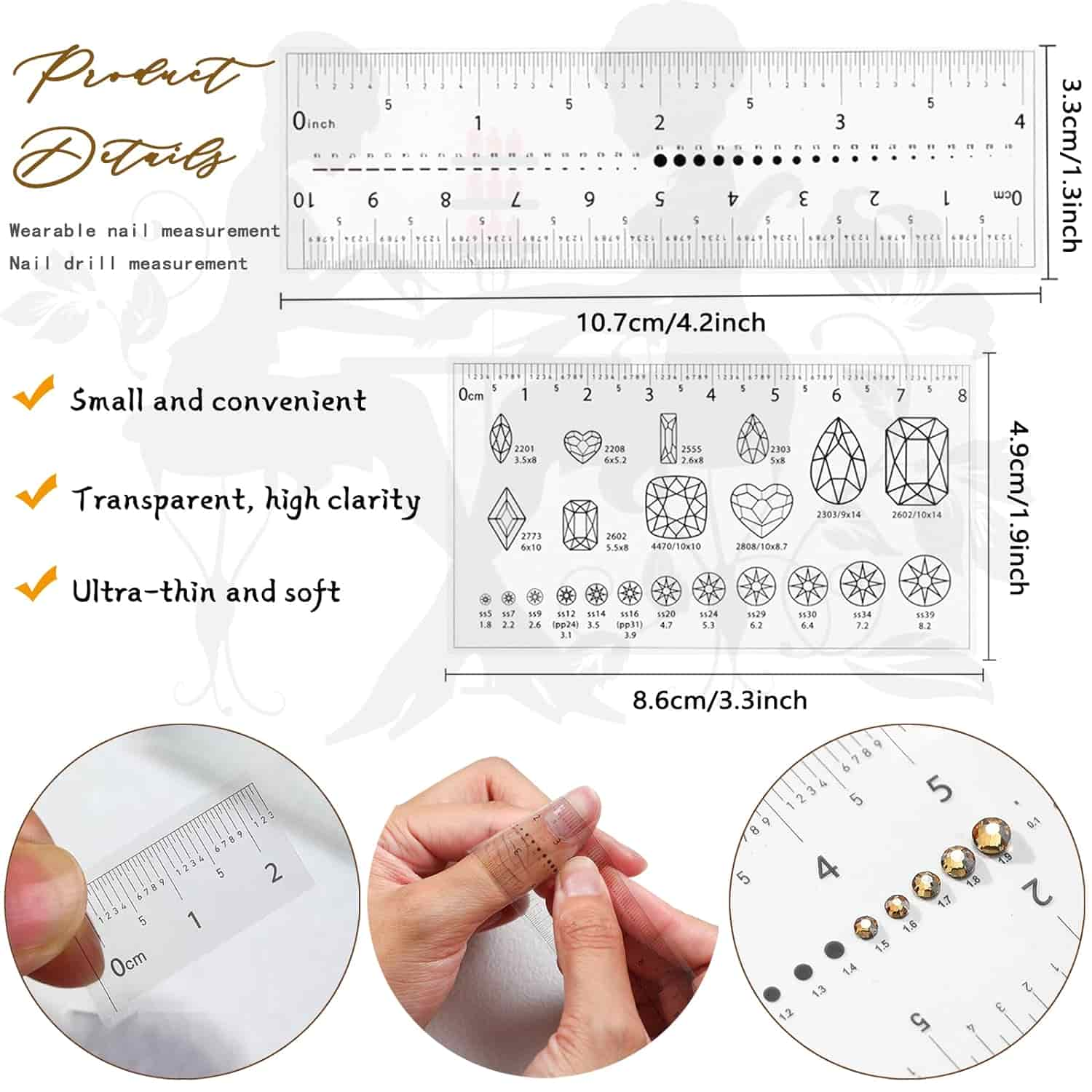 Nail Size Measuring Ruler Transparent Scale Measure Nail Size.