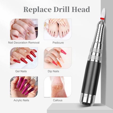 Electric Nail Drill, USB Manicure Pen Sander Polisher35000 RPM Electric Nail File for Acrylic Nails Professional Drill with Ceramic Corn Head Nail Drill Bits for Nails Manicure Tool