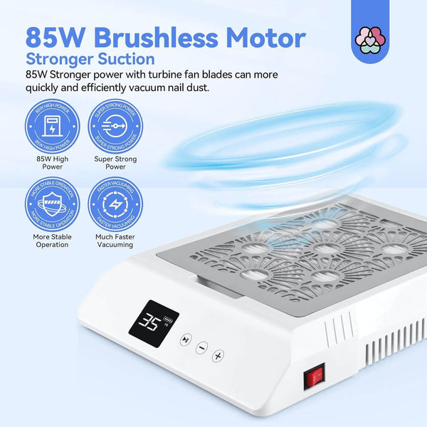 85W Rechargeable Brushless Motor Nail Dust Collector – Strong Suction