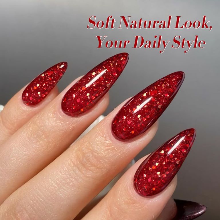 KWEEN Christmas Red Glitter Gel Nail Polish Sparkly Shiny Red Gel Polish Nail Art Design Manicure DIY at home