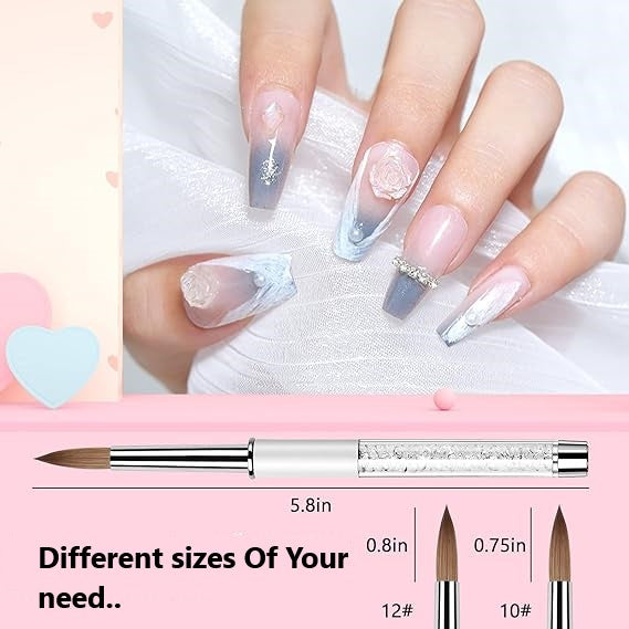 Professional Acrylic Nail Brush 100% Kolinsky Sable Hair white Rhinestone Handle Manicure Nail Art Brushes