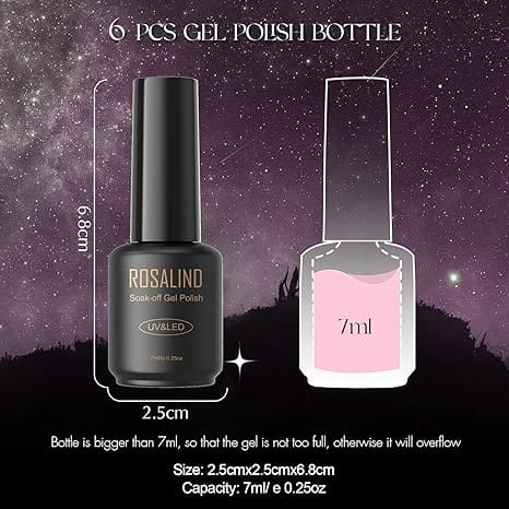 ROSALIND 6 Pieces Gel Nail Polishes Set Bright Color Soak Off Semi Permanent Nail Polish Gel.