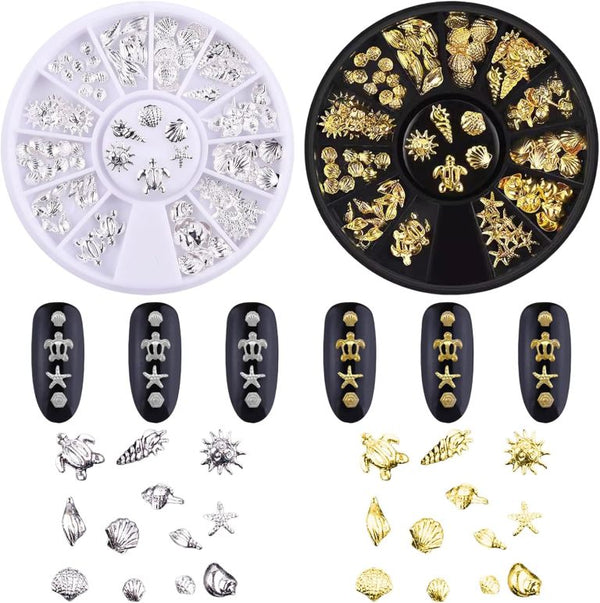 Metal 3D Ocean Nail Studs Star Starfish Shell 12 Grid Mixed Sizes Nail Art Decor