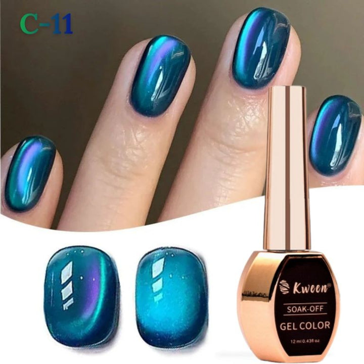 KWEEN Glass Shine Cat Magnetic Gel Nail Polish Sea Blue color Double T ...