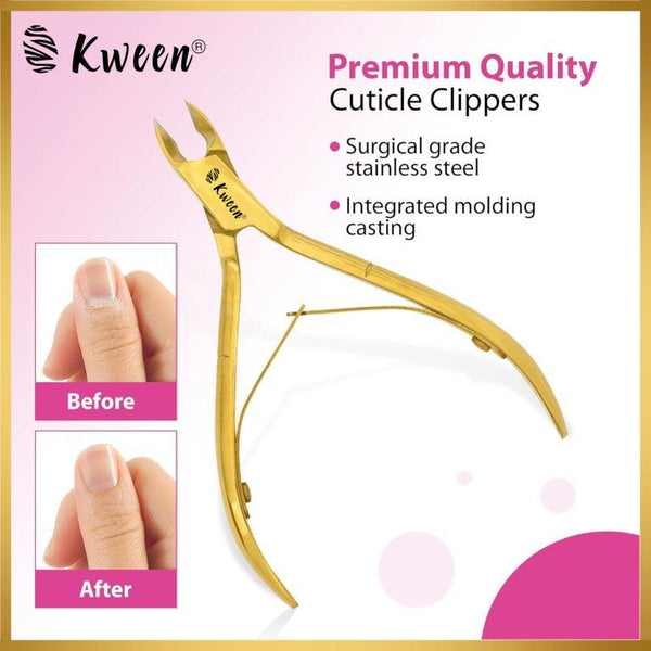 KWEEN Stainless Steel Cuticle Nipper, Gold Nail Pliers Clipper with Double Springs Handle