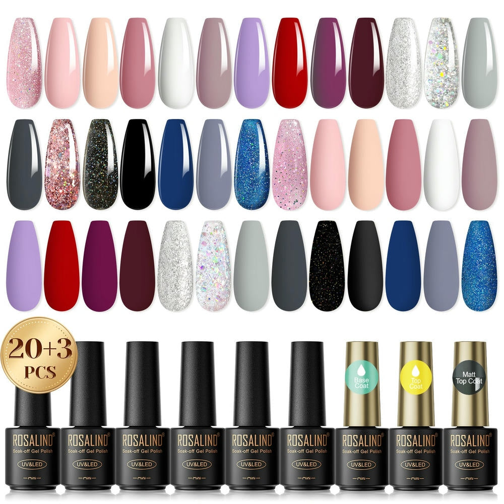 Rosalind 23pcs UV Gel Colors Set Soak-off Gel Colors Pack Semi Permanent Nail Gel Polish For Salon-quality Manicures at Home.