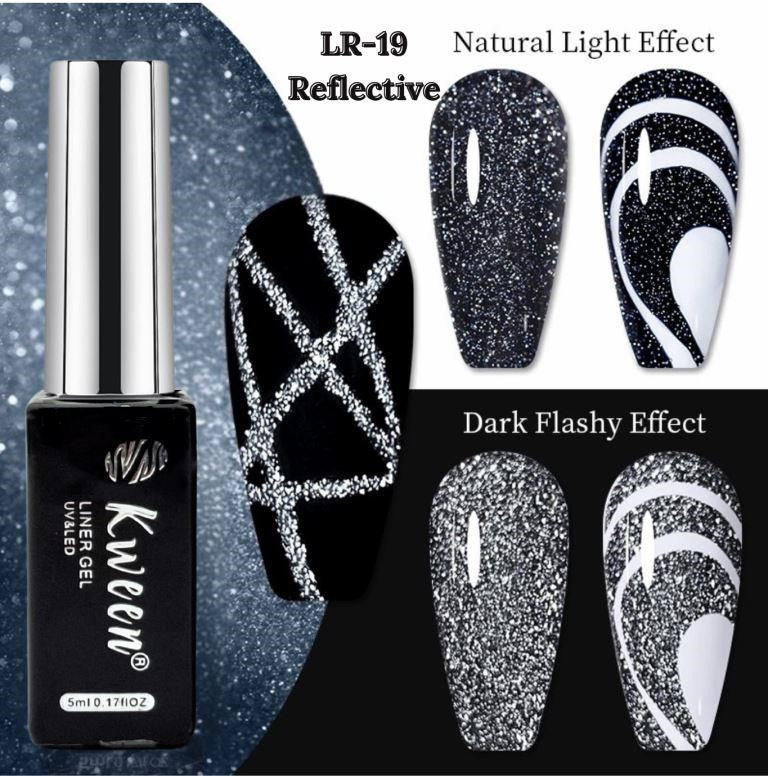 KWEEN Black Reflective Glitter Liner Diamond Shine Soak Off UV Nail Gel For Manicure