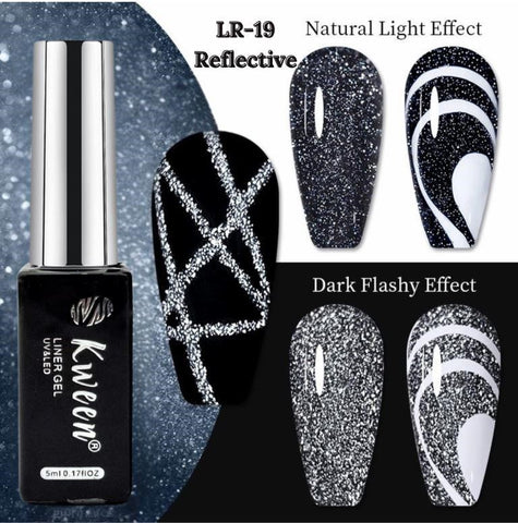 KWEEN Black Reflective Glitter Liner Diamond Shine Soak Off UV Nail Gel For Manicure