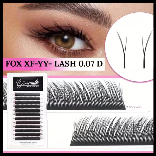 Blink YY Fox Eyelash Extensions with Three Layers, 0.07 XF-YY-Shaped Premade False Lashes for Both Left And Right Eyes