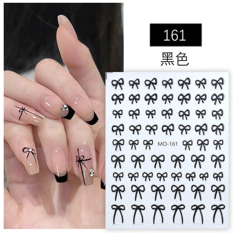 5D Realistic Relief Elegant Black White Check Pearl Love Heart Bow Adhesive Nail Art Stickers Decals Manicure Charms