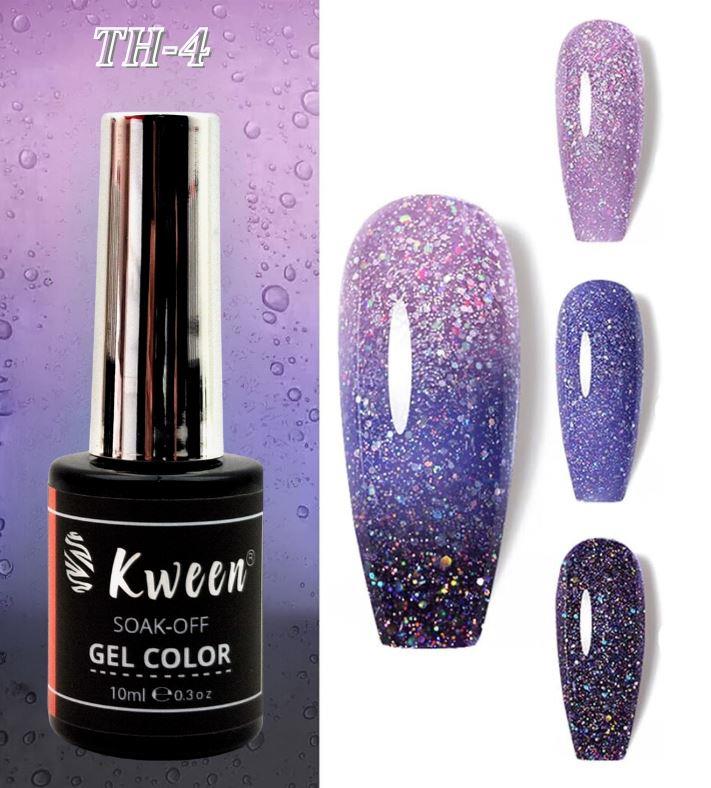 KWEEN Thermal Gel Nail Polish 10ml Shiny Glitter Purple 3 Layers Temperature Color Changing Gel Semi-Permanent Varnish Gel Polish For Manicure