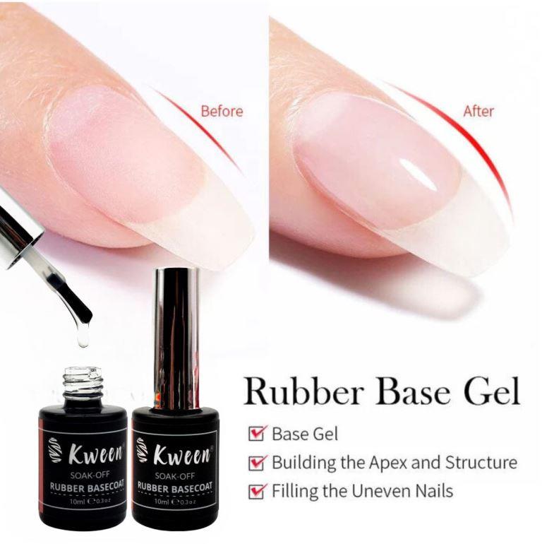 KWEEN  Rubber Gel Base for Nails,  Builder Strengthener Gel, Natural Nude Base Coat Nail Polish, Jelly Gel Nail Polish, UV Rubber Base Gel for Manicure, Nail Art, Salon