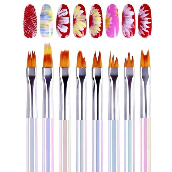 8pcs/set Nail Art Brush Unicorn Handle Painting Flower Nail Tool Maincure Half Moon Shape French Nail Brushe Smile Petal Painting Pen