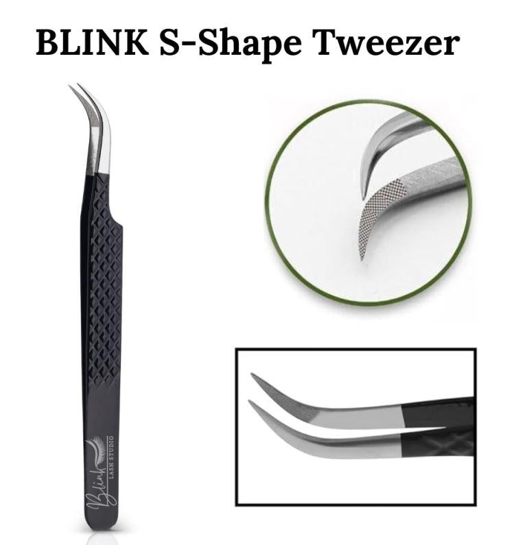 BLINK Professional Fiber Tip Lash Tweezers Set Stainless Steel Lash Extension Tweezers for Classic and Volume Lashes (Black)