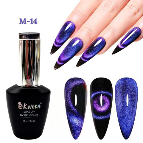 KWEEN 9D Cat Eye Gel Nail Polish, Upgraded Magnetic Gel Polish Kit with Magnet Stick, Galaxy Chameleon Effect Silky Cat Eye Nail Gel Soak Off Nail Art Salon Manicure