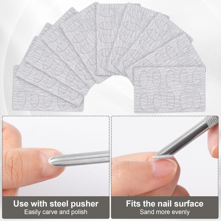 Stainless Steel Nail Cuticle Pusher Tools Dual Ended Cuticle Remover Self-Adhesive 240/180 Grit Sandpaper Sheets Nail Care Replacement for Women Girls