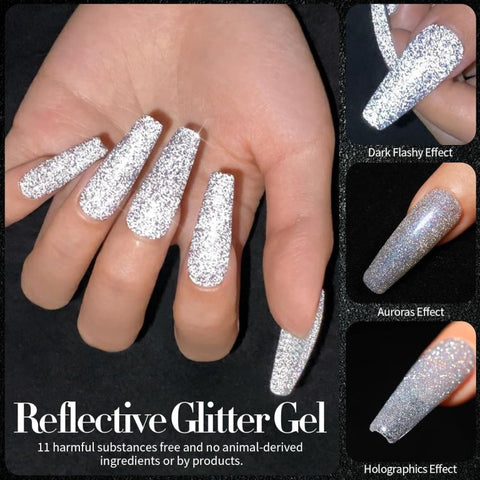 KWEEN Reflective Silver Glitter Gel Nail Polish Sparkling Diamond Nail Gel Polish Silver color Soak Off UV LED Gel For Nail art