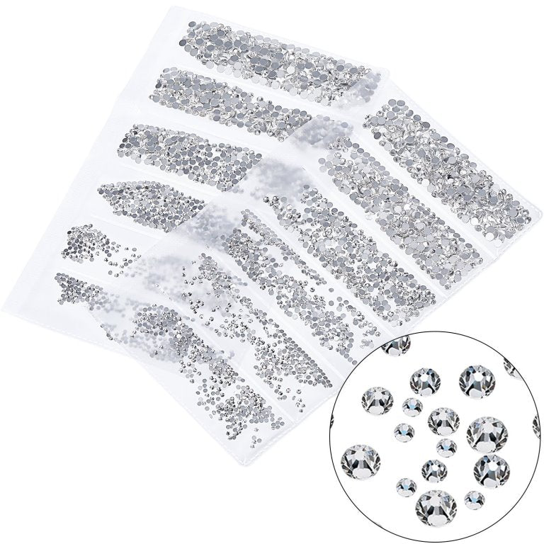 Nail Rhinestones for Nails Art Craft, Flat back Glass Crystals Silver Charms Round Nails Diamonds, 6 Sizes Jewels for Crafts Nail Decorations Shoes Bags (SILVER)