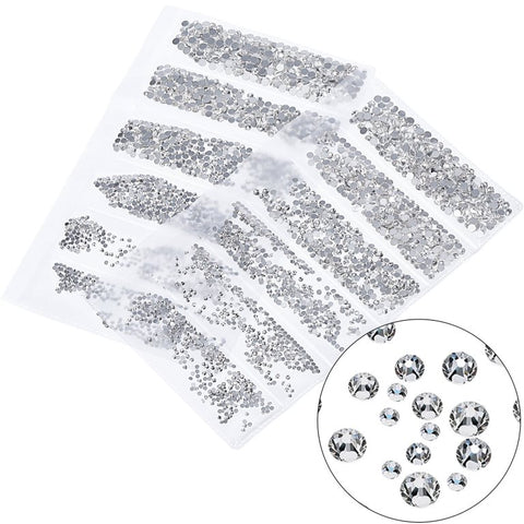 Nail Rhinestones for Nails Art Craft, Flat back Glass Crystals Silver Charms Round Nails Diamonds, 6 Sizes Jewels for Crafts Nail Decorations Shoes Bags (SILVER)