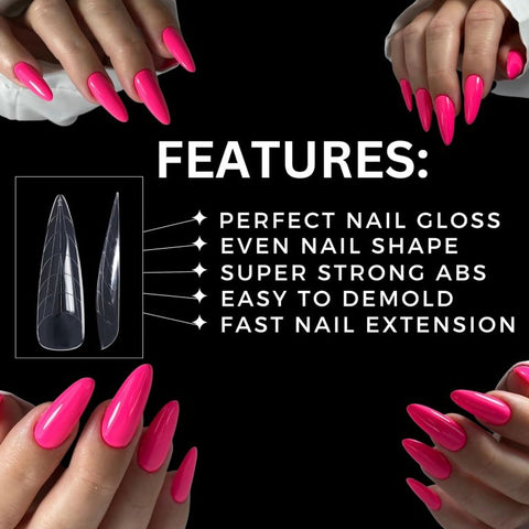 120Pcs Dual Nail Forms,Long Almond Extension Poly Nail Gel Nail Forms Full Cover Nail Molds 12 Sizes for Solid Nail Gel Glue Nail Art