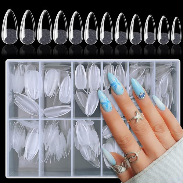 240pcs Almond Nail Tips Clear Full Cover Medium Length Short Almond Fake Nails Acrylic Gel Nail Tips