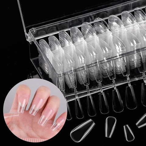 Coffin Shaped Nails Full Cover 504 Pcs False Nail Tips 12 sizes with Clear Plastic Box Nail Extensions (Clear)