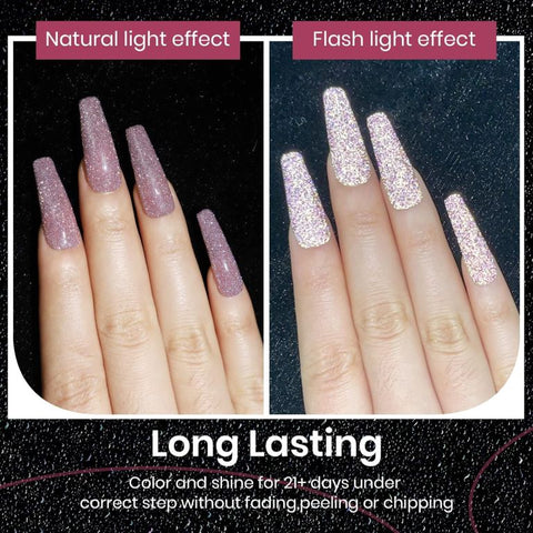 KWEEN Rose Pink Glitter Gel Nail Polish, Reflective Glitter Gel Polish, Diamond Shimmer Gel Soak Off UV LED Gel Nail Art Manicure Salon