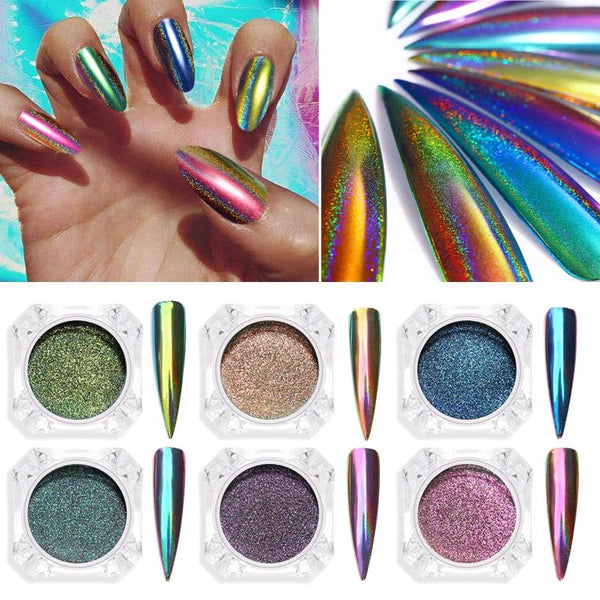Holographic Nail Powder Chameleon Peacock Nail Art Chrome Glitters Laser Rainbow