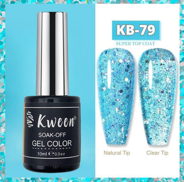 KWEEN Sky Blue Glitter Gel Nail Polish Shiny Holo Soak Off UV Nail Gel For Nail Art Manicure