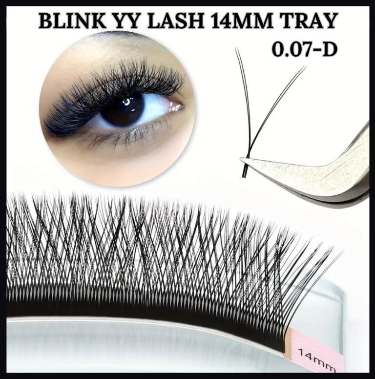 BLINK YY Lash Extensions D Curl 0.07mmSingle number Tray Premade Volume 2D Fans Eyelash Extension Y Type Soft Eye Lashes Supplies