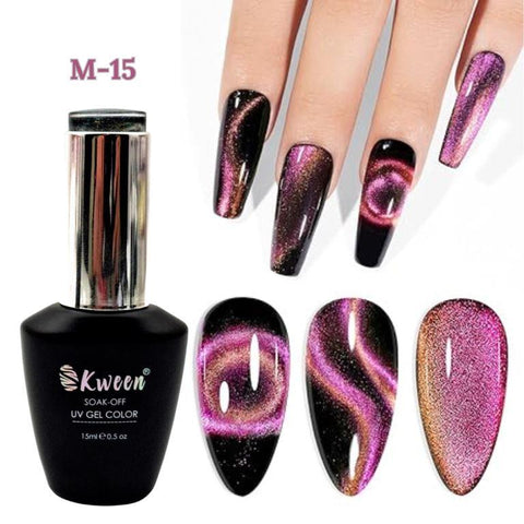 KWEEN 9D Cat Eye Gel Nail Polish, Upgraded Magnetic Gel Polish Kit with Magnet Stick, Galaxy Chameleon Effect Silky Cat Eye Nail Gel Soak Off Nail Art Salon Manicure