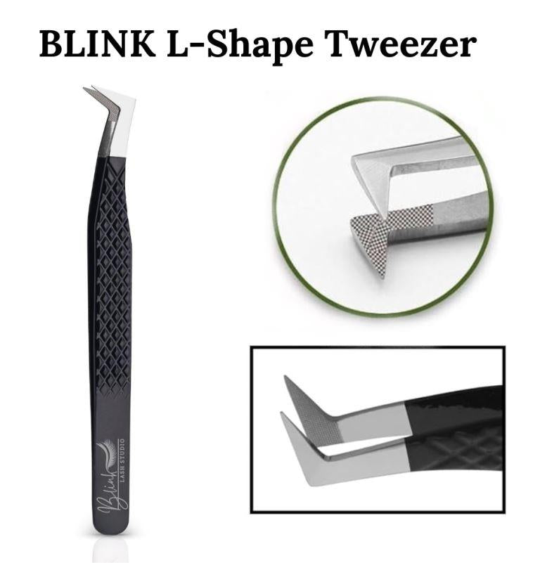 BLINK Professional Fiber Tip Lash Tweezers Set Stainless Steel Lash Extension Tweezers for Classic and Volume Lashes (Black)