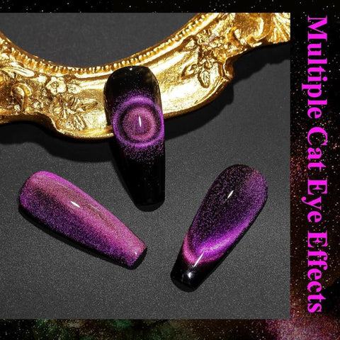 KWEEN PEACOCK Cat Eye Gel Nail Polish, Magnetic Gel Polish Magic Shimmer Galaxy Effect Holographic Glitter Silky Cat Eye Nail Polish Soak Off Nail Art Salon Manicure at Home