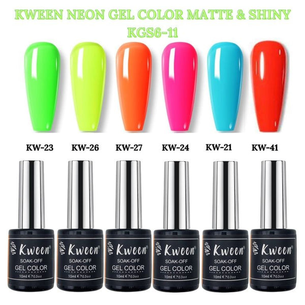 KWEEN Neon Soak Off UV Gel Nail Polish Set of 6
