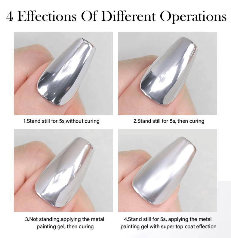 Born Pretty Metallic Painting Gel Silver Painted Gel Nail Polish 3D Metal Painting Gel Drawing Mirror Nail Gel Polish Glossy Soak Off DIY Nail Art Manicure Vanish