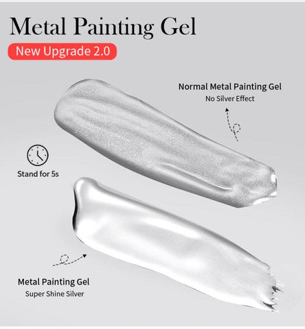 Born Pretty Metallic Painting Gel Silver Painted Gel Nail Polish 3D Metal Painting Gel Drawing Mirror Nail Gel Polish Glossy Soak Off DIY Nail Art Manicure Vanish