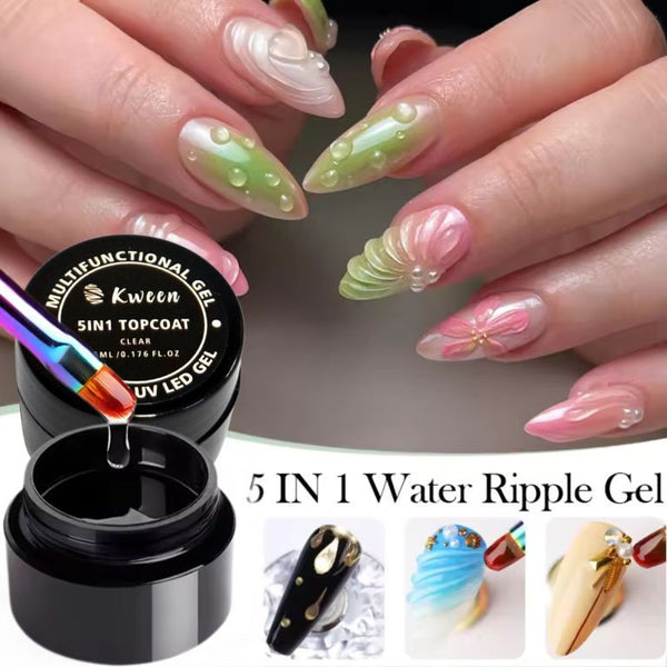 KWEEN 5ml 5 IN 1 No-wipe Top Coat Reinforcement Nail Drill Adhesive Nail-Shape Water Ripple